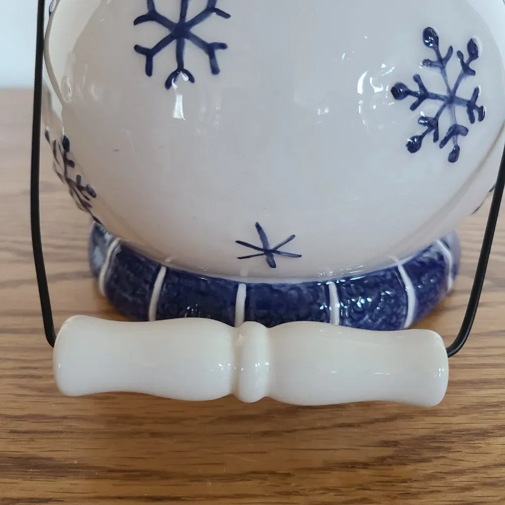 Ceramic Cheery Winter Snowman Bucket Pail Christmas Décor Vintage
